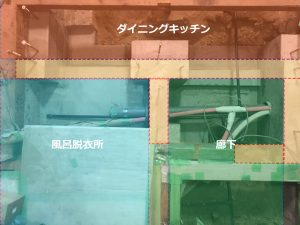 上から見た施工済み基礎間取り位置と土台位置