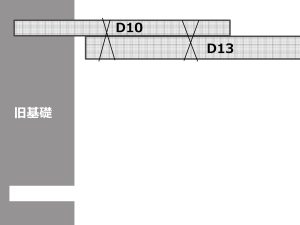 旧基礎の厚みこ考慮してD10のケミカルアンカーを採用しD13鉄筋と繋ぐ図