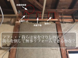 4つの問題　桁の継目段差・筋交い・芸壁下地・子舞竹 ドラクエ風