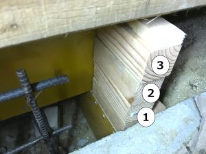 コンクリートが回りにくい場所に打設するため木材を一つひとつ積む仕組み