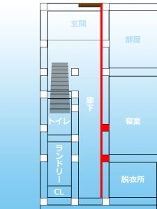 削る柱の位置を説明した平面図面イラスト