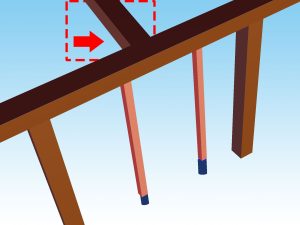 柱が抜けた状態を3Dと梁を入れる位置を示した3Dイラスト