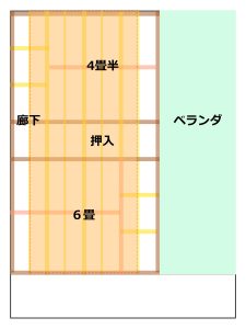 現在の合板敷き状況を示した2階平面図面