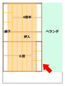 合板敷き状況を示した2階平面図面に桁中・桁下断熱を初めに行う場所を明示