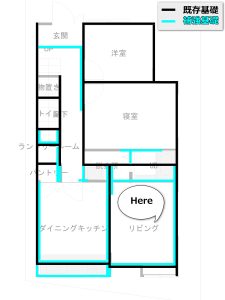 家の基礎図面に補強エリアを合わせた平面図面