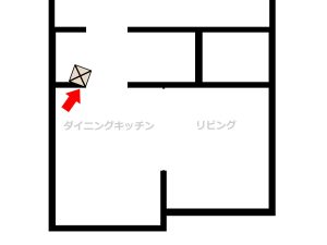 LDKの壁の通りで柱1本だけ角度が違う事を示す平面図