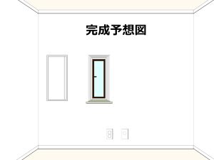 室内から見た新規出窓と作り付け収納が出来た部屋イメージイラスト(完成予想図)