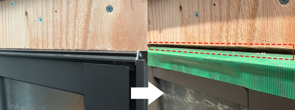 サッシ上に構造用合板との隙間を空けた