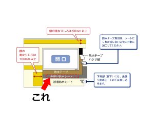 LIXIL 窓施工汎用説明書の図で先張り防水シートを示す
