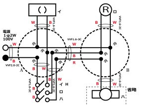 複線図 リングスリーブの大きさ・線色・線種等を書き込む