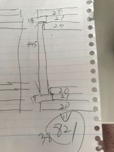 埋め込み型造り付けキャビネット手書き図面 立面図
